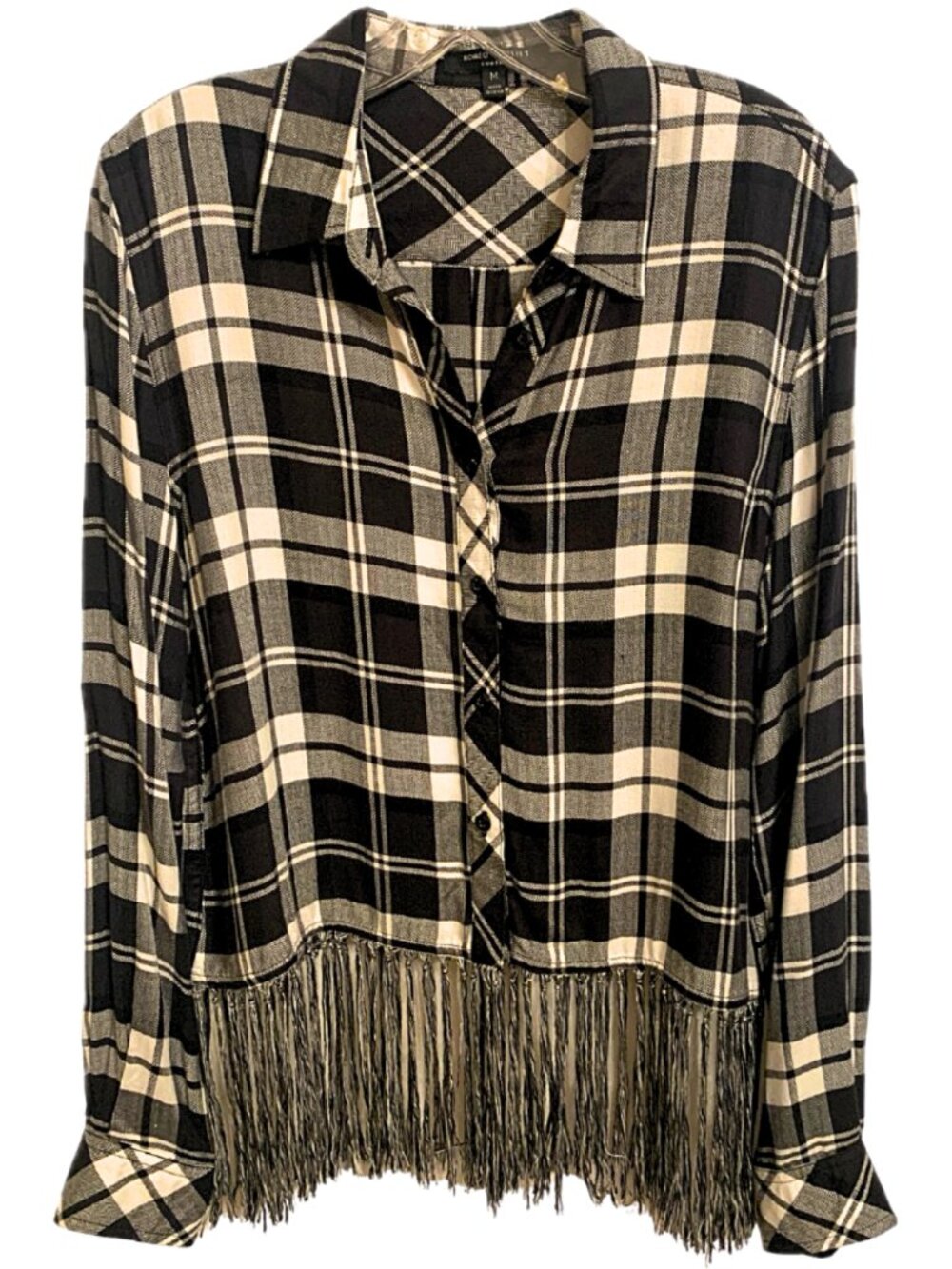Romeo & Juliet Couture Plaid Fringe Button Down